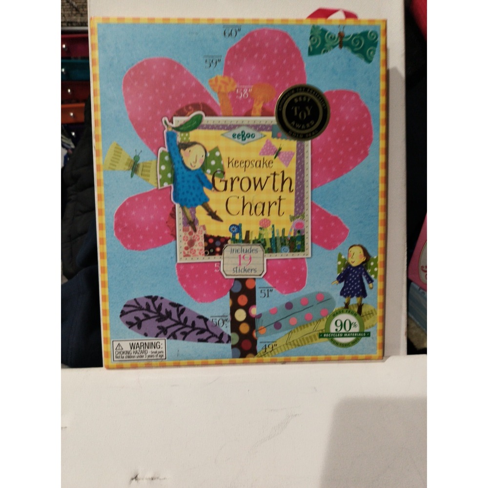 eeBoo Keepsake Hanging Growth Chart Hot Pink Flower with 19 Stickers New